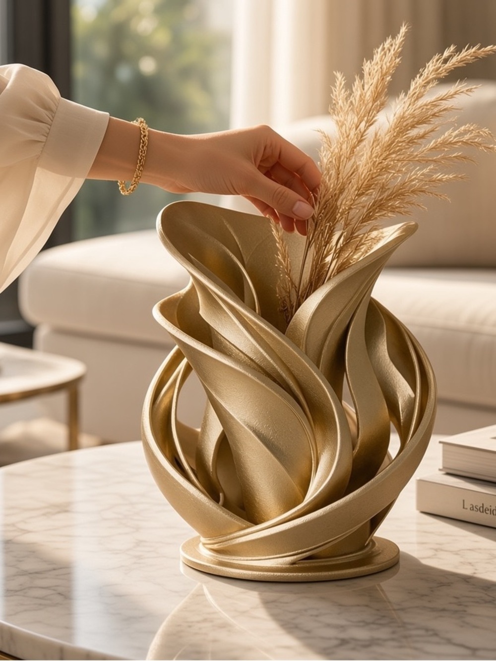 12-Inch Luxury Sculptural Wave Vase Modern Light Gilded Gold Abstract
